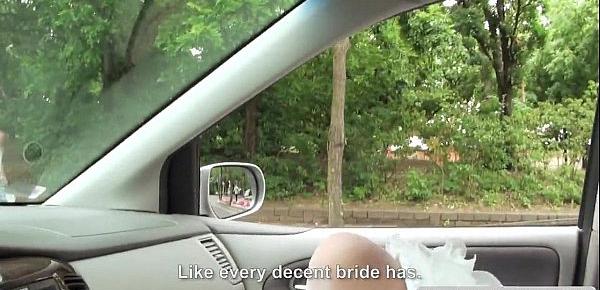  Euro bride giving handjob in car POV